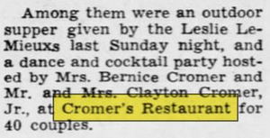 Cromers Restaurant - Jul 1950 Article (newer photo)